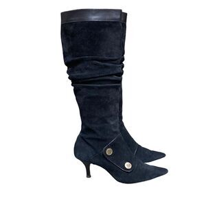 Michael Michael Kors Harness Black Suede Leather Pointed Toe Tall Slouch Boots